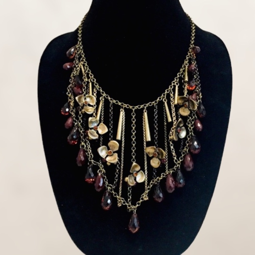 NEW Free Spirit Bohemian Floral Chainlink Cage Necklace Set Art Deco Earrings